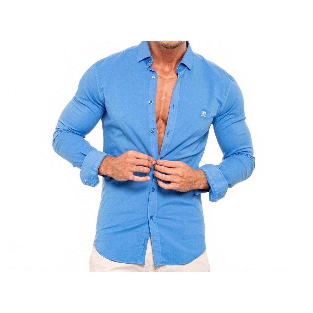 NEW EIGHT X frog stretch button down shirt in blue